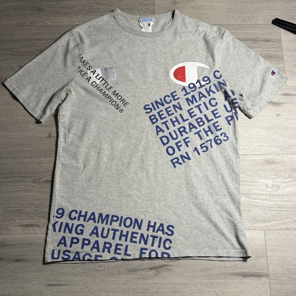 Champion T Shirt Mens XL‎ Gray Big Logo Graphic Spell Out Streetwear RN15763